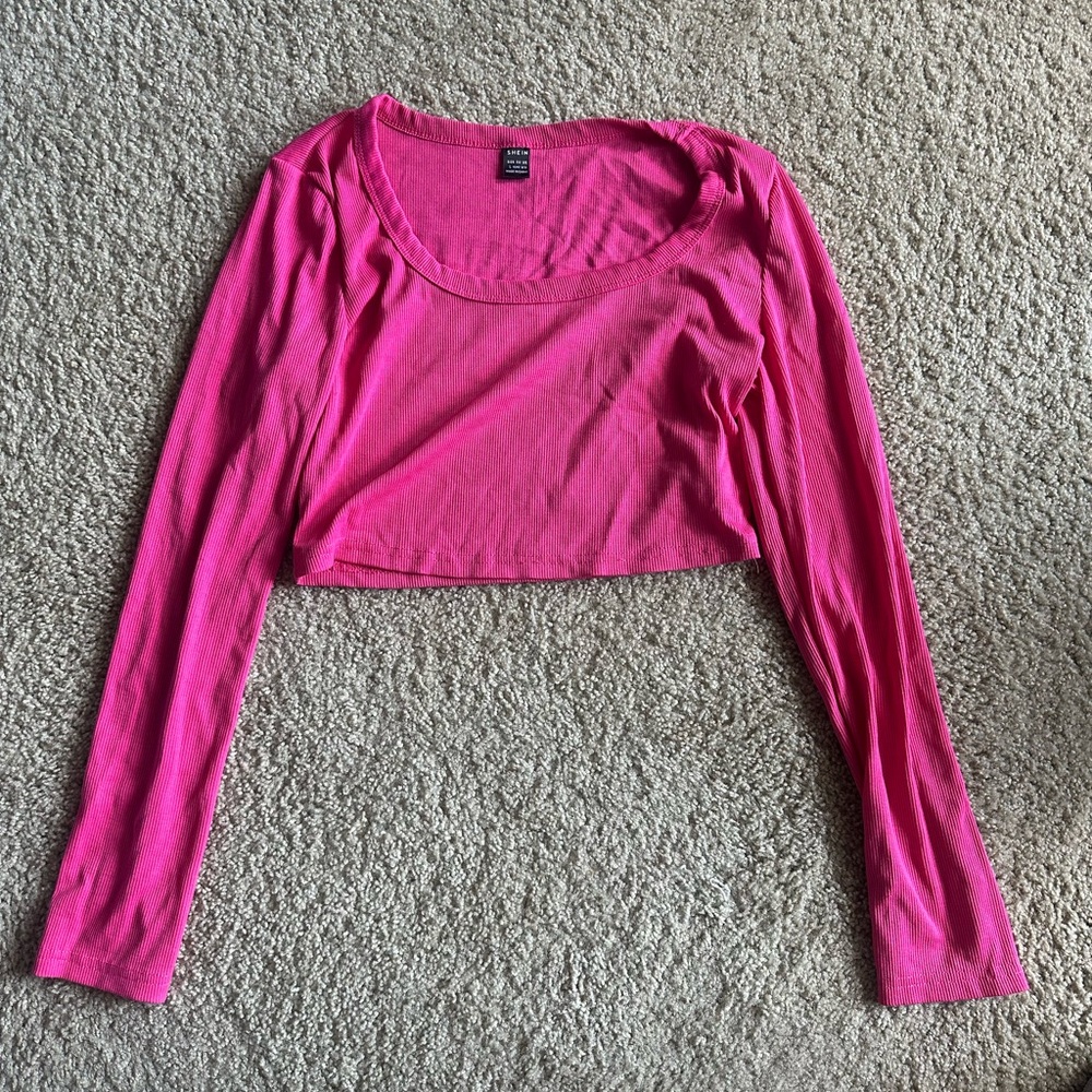 Pink Long Sleeve Crop Top